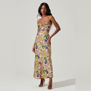 Astr the label Colette Floral Satin Cutout Midi Dress